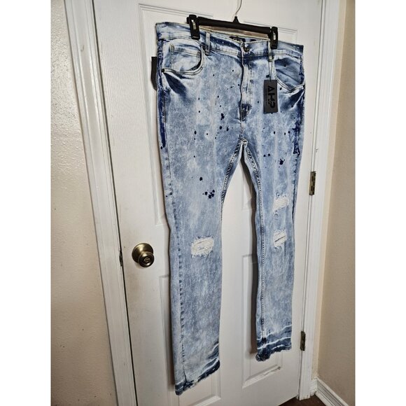 AHP Jeans Blue Acid Light Wash Distressed Cotton Blend Mens Size 40X33 NWT - Picture 6 of 12